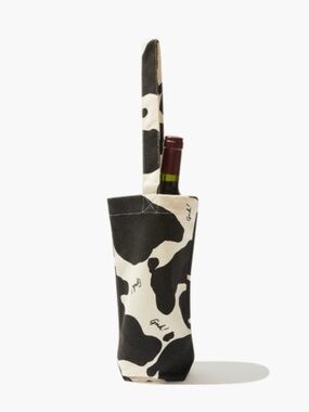 Cow Print Canvas Wine Bag With Handle, Animal Print, Black White